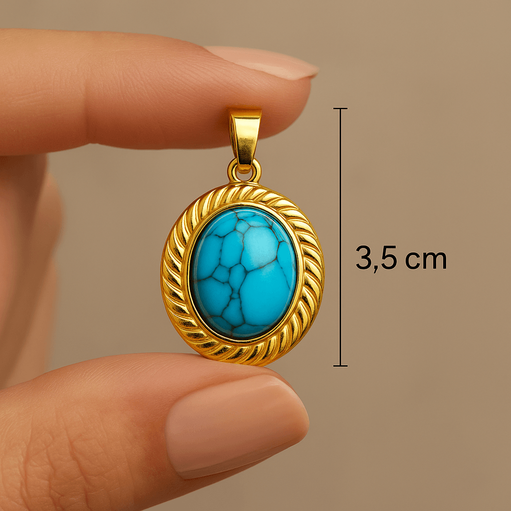 Çelik Oval Turkuaz Kolye Ucu – Vintage Stil