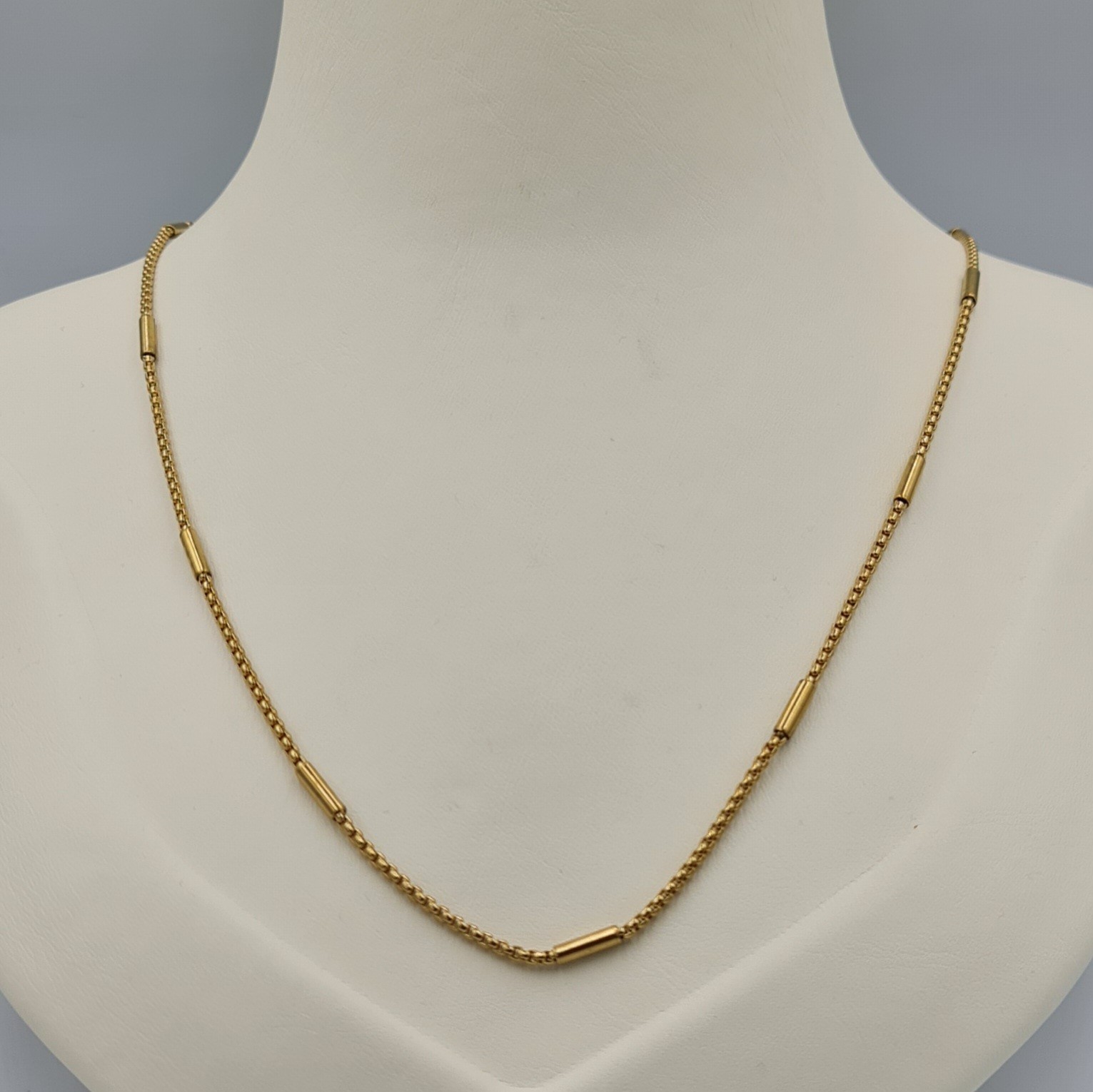 Unisex Gold Renk Çelik İnce Silindir Detaylı Doç Model Zincir Kolye 60 cm - Kararmaz Suya Dayanıklı