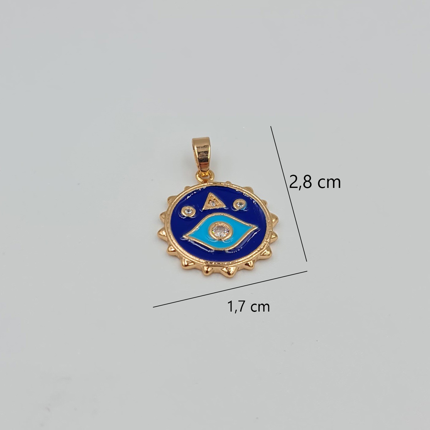 Zirkon Taş Detaylı Mineli Nazar Göz Kolye Ucu – Rose Xuping, Kararmaz, 3 mm Halka (2,8 x 1,7 cm)