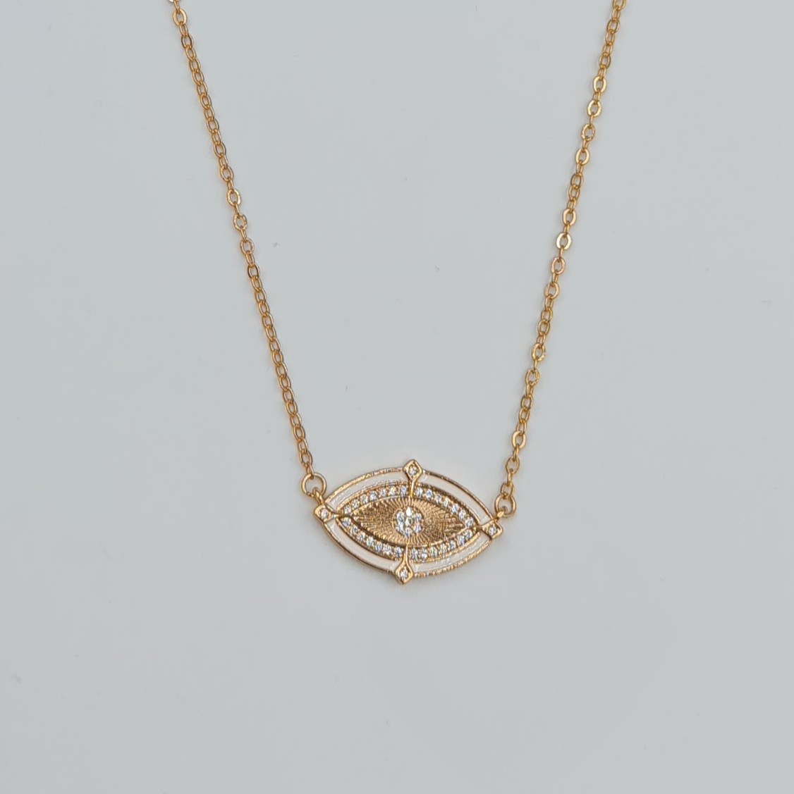 Beyaz Mineli Zirkon Taşlı Göz Detaylı Kolye – Rose Xuping, Kararmaz, Ayarlanabilir Zincir (42 + 5,5 cm)