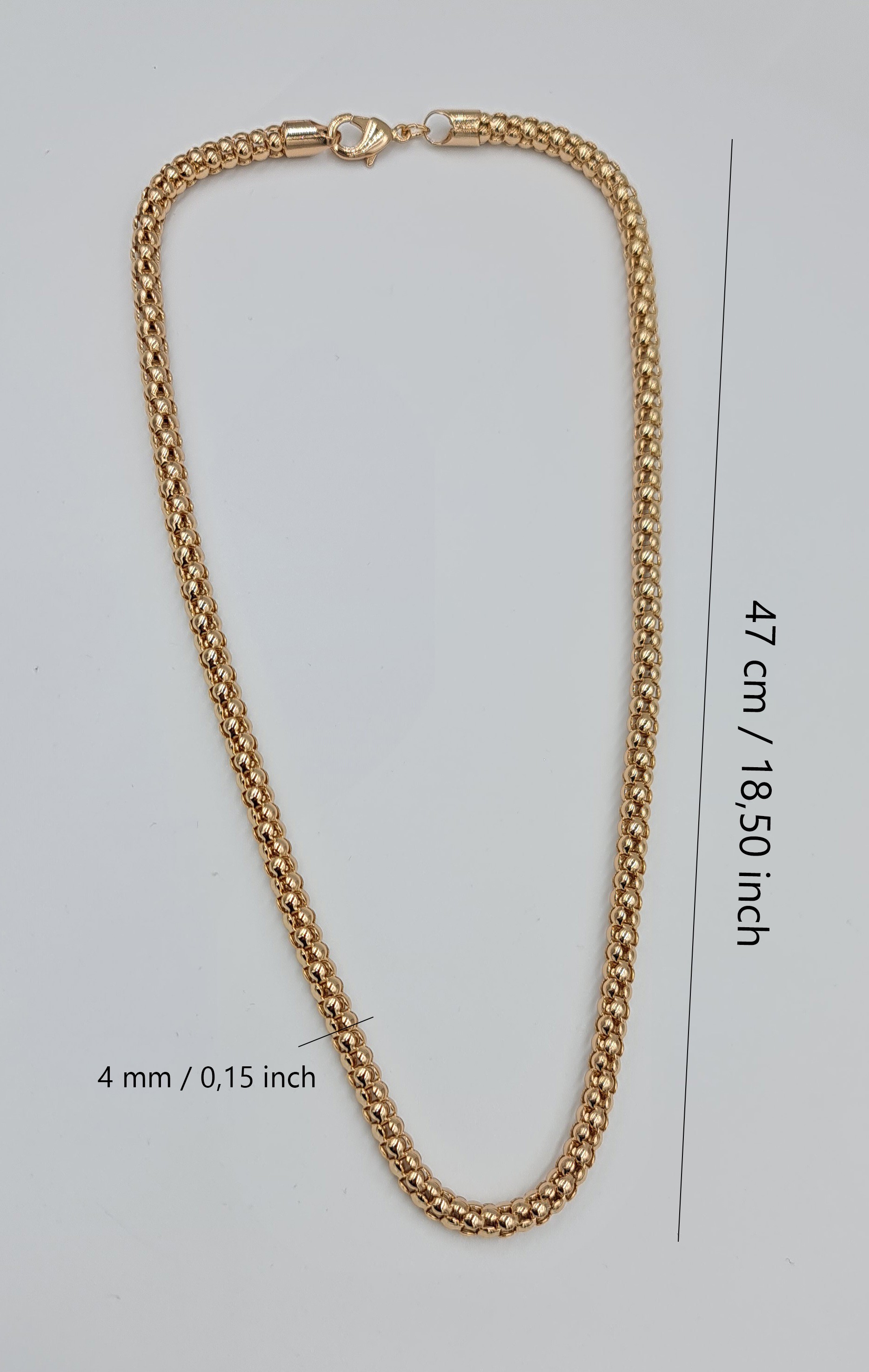 Rose Popcorn Model Zincir Kolye VIP Xuping 18K Görünümlü, Kararmaz (47 cm, 4 mm)