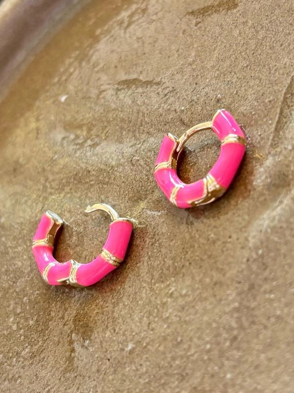 Pembe Mineli Rose Detaylı Şık Yazlık Halka Küpe Kadın Küpe 1,3 cm