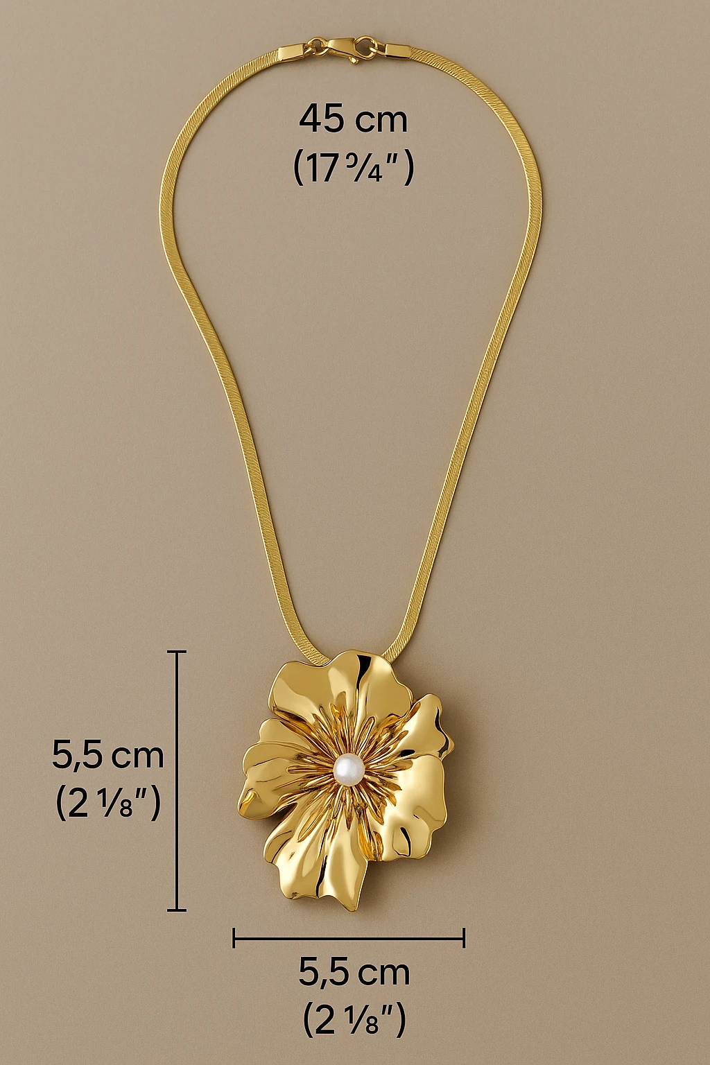 Altın Renkli İnci Detaylı Büyük Çiçek Kolye