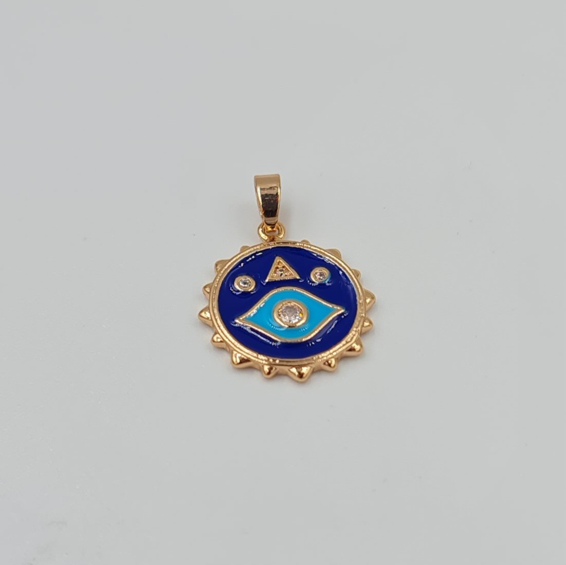 Zirkon Taş Detaylı Mineli Nazar Göz Kolye Ucu – Rose Xuping, Kararmaz, 3 mm Halka (2,8 x 1,7 cm)