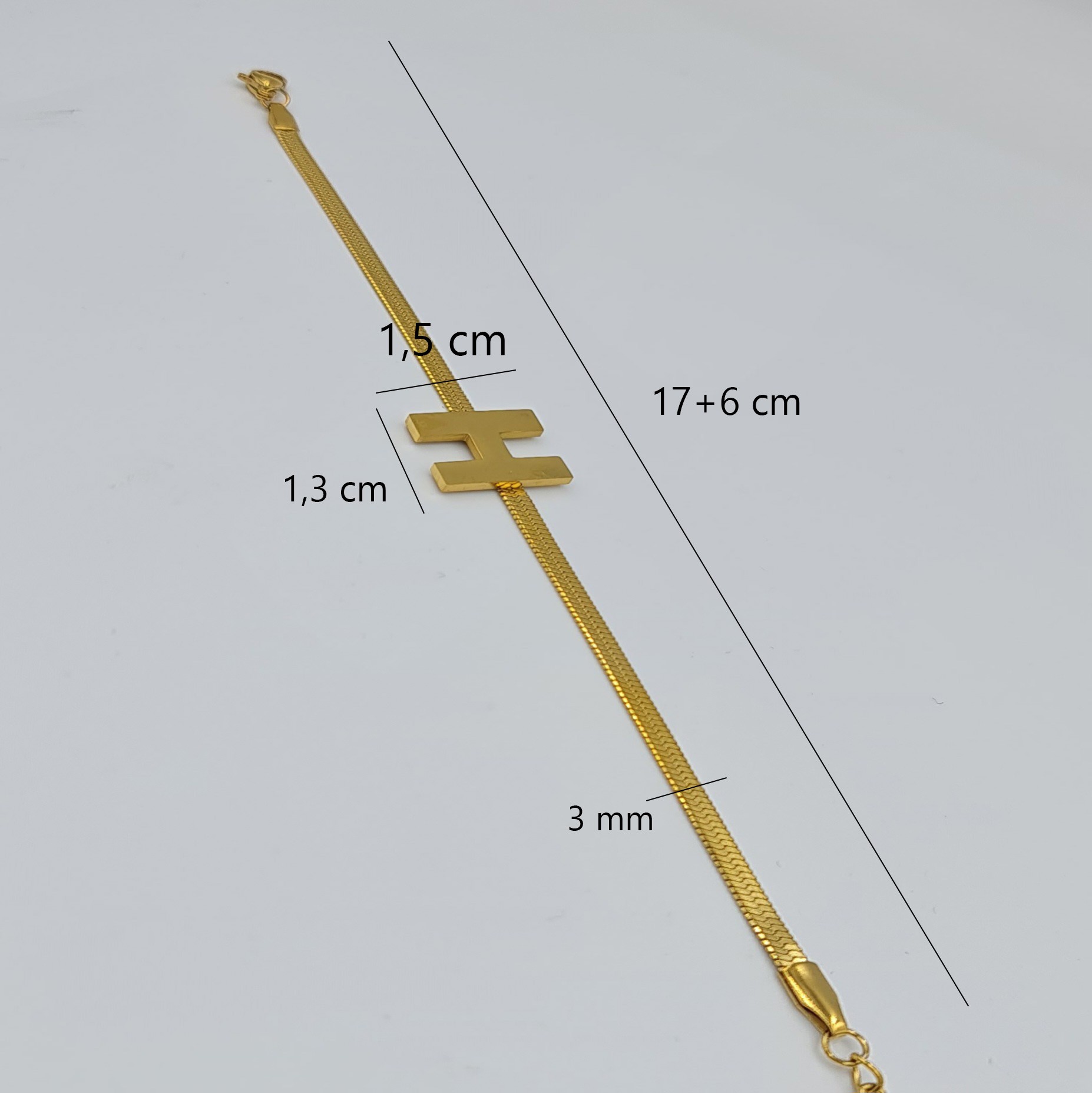 Altın Renk Çelik H Harf Detaylı Ayarlanabilir Bileklik – 17+6 cm