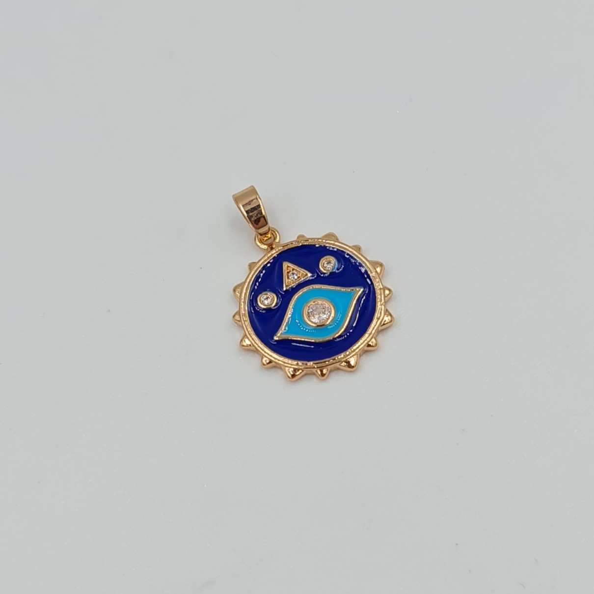 Zirkon Taş Detaylı Mineli Nazar Göz Kolye Ucu – Rose Xuping, Kararmaz, 3 mm Halka (2,8 x 1,7 cm)