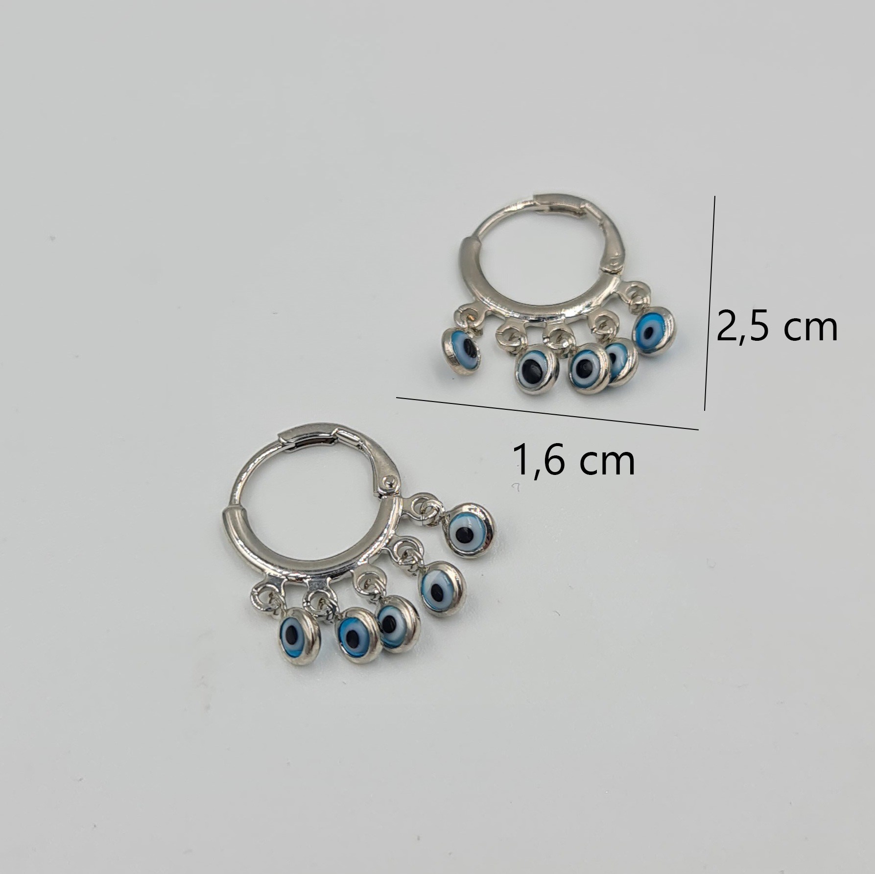 Gümüş Renk Shakira Model Sallantılı Nazar Boncuklu Halka Küpe – Xuping, Kararmaz, 2,5 cm
