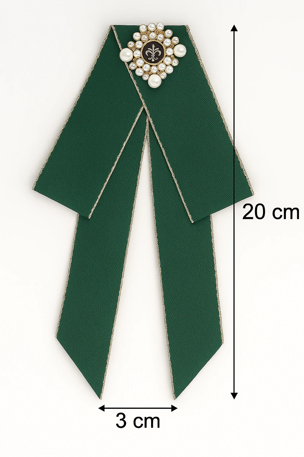 Zümrüt Yeşili Kurdeleli İnci Detaylı Vintage Yaka Broşu
