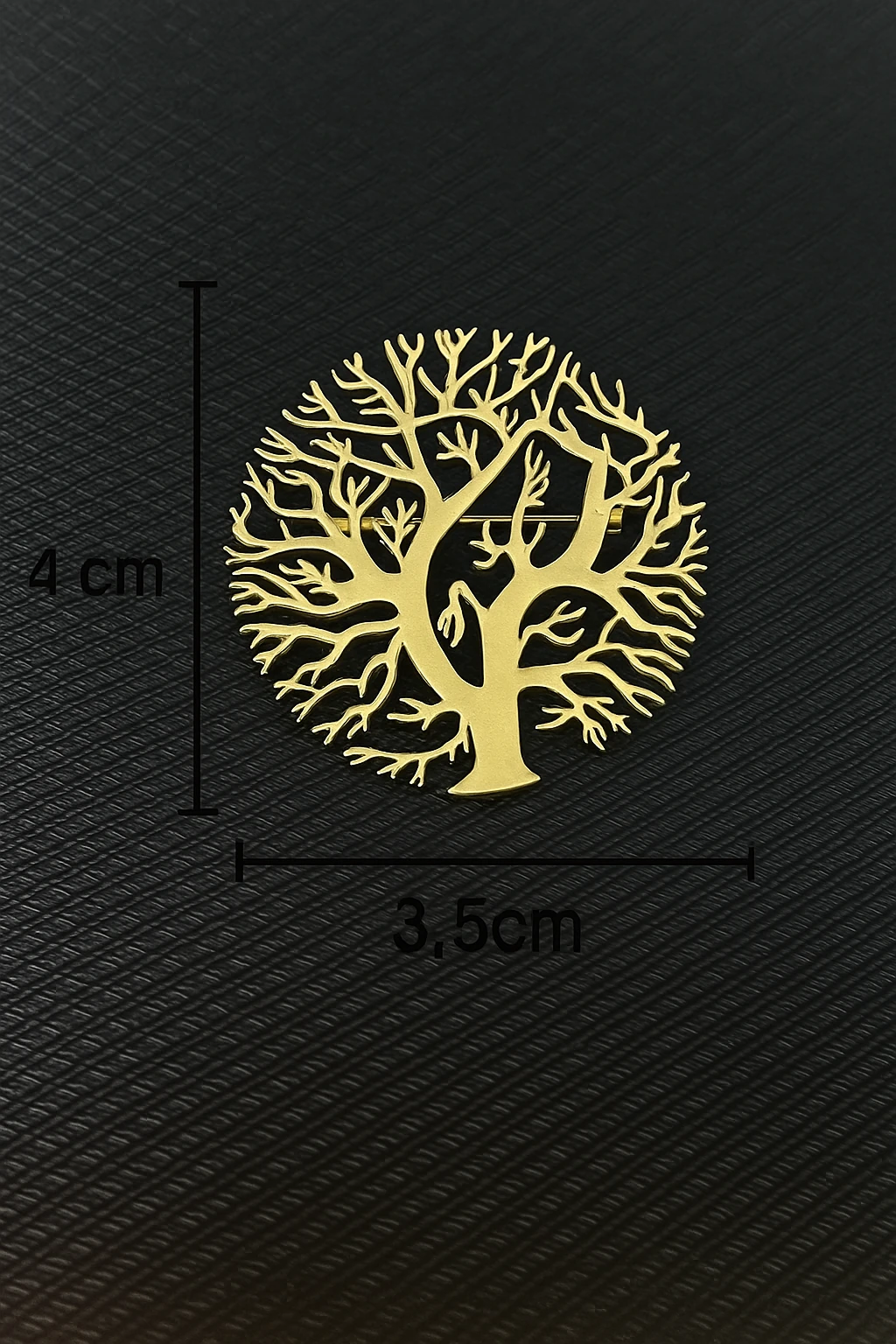 Hayat Ağacı Tasarımlı Yaka Broşu – Unisex, Altın Renk Çelik