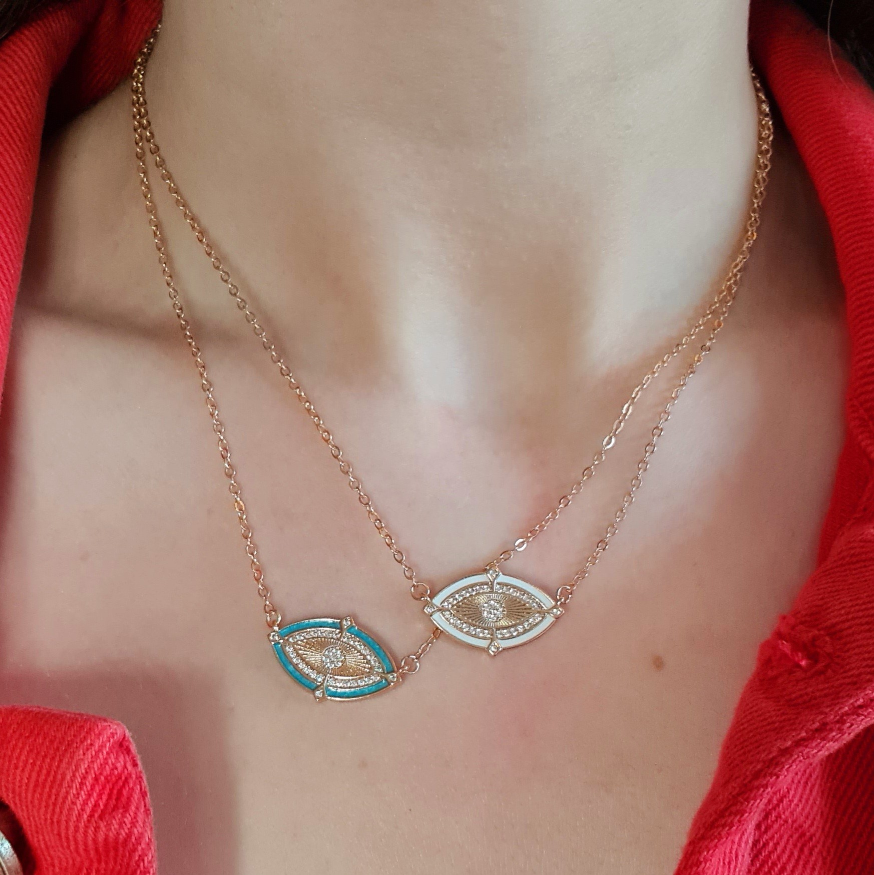 Beyaz Mineli Zirkon Taşlı Göz Detaylı Kolye – Rose Xuping, Kararmaz, Ayarlanabilir Zincir (42 + 5,5 cm)