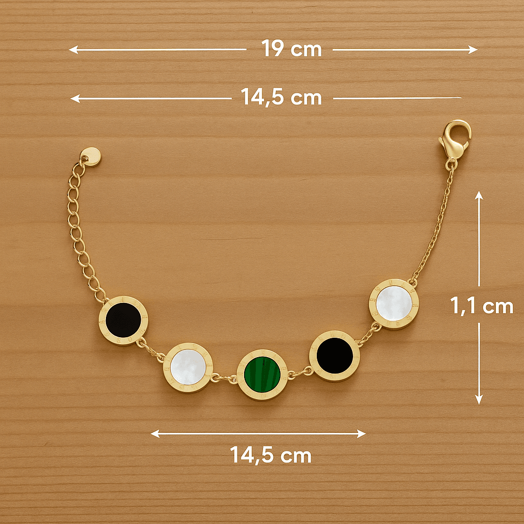 Kadın Minimal Stil Renkli Yuvarlak Taşlı Gold Renk Bileklik