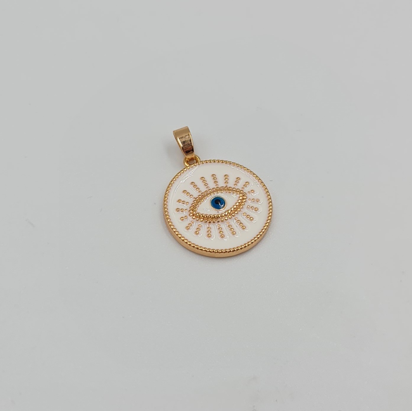 Beyaz Mineli Nazar Göz Figürlü Kolye Ucu – Rose, Xuping , Kararmaz, 3 mm Halka (2,3 x 1,7 cm)