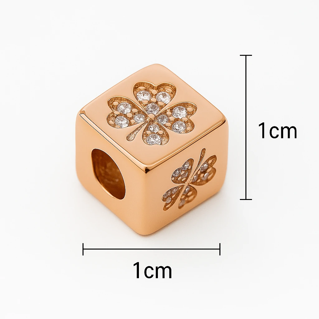 Dört Yapraklı Yonca Taşlı Küp Charm – Xuping, Rose Kaplama- Kolye Ucu