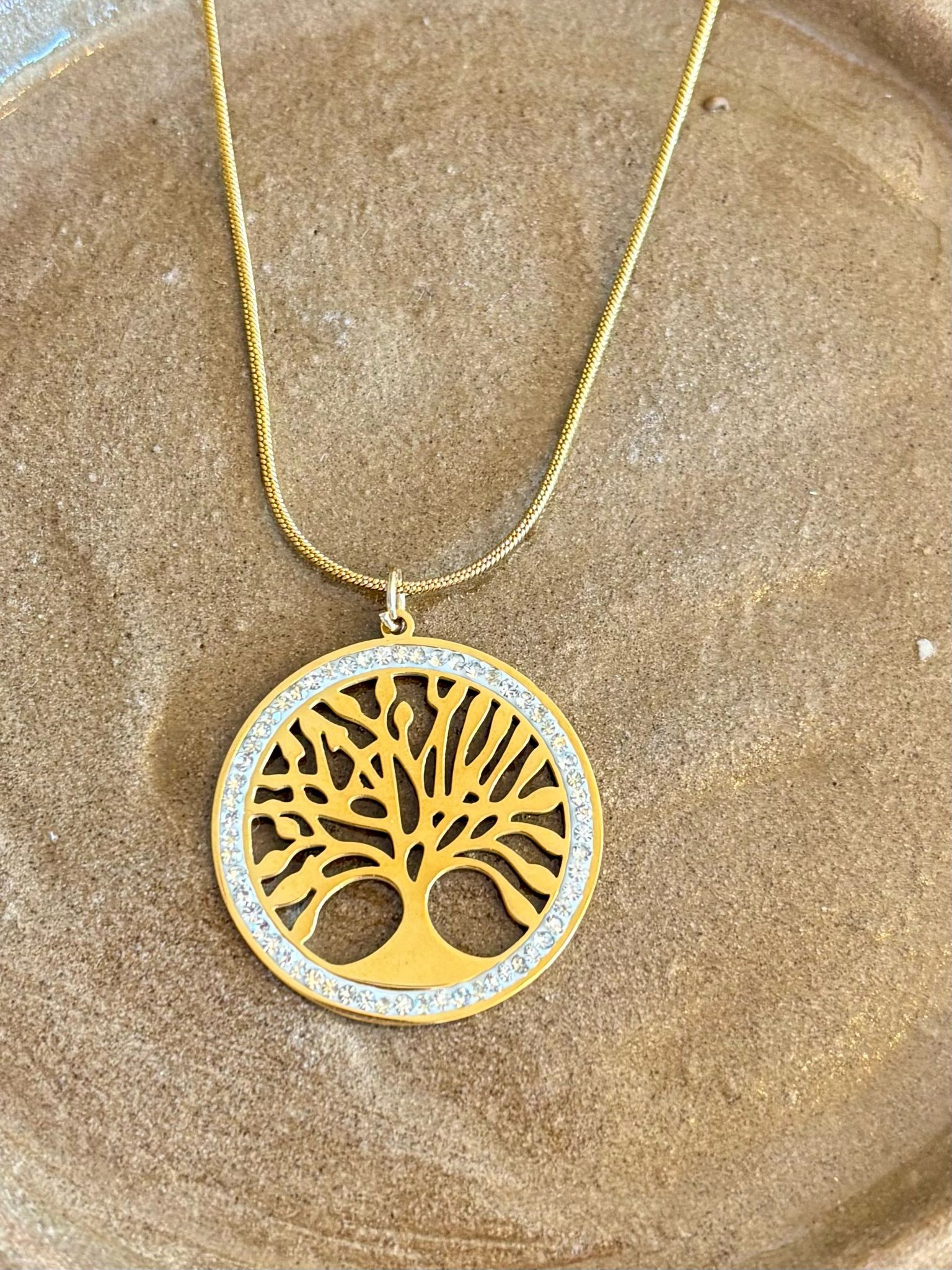 Gold Zirkon Taş Detaylı Hayat Ağacı Yaşam Ağacı Kolye Şık Kadın Kolye