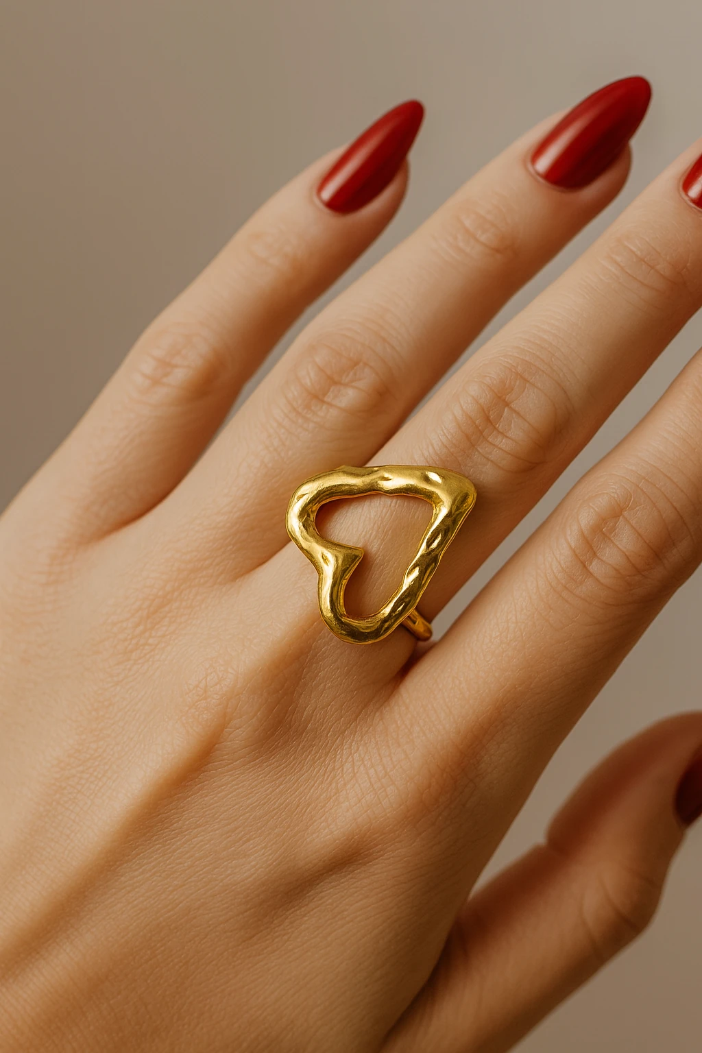 Kadın Gold Kalp Formlu Ayarlanabilir Çelik Yüzük