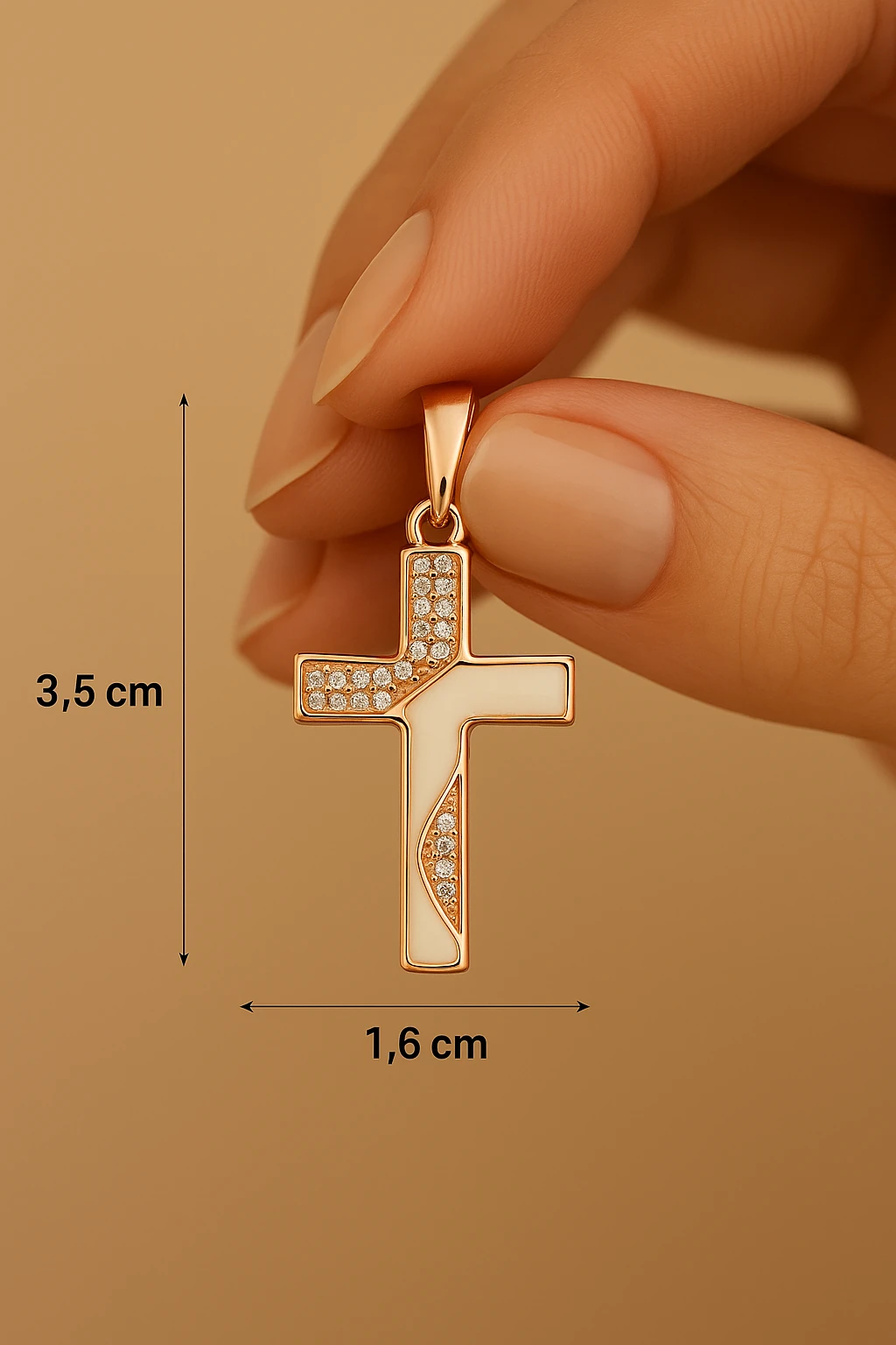 Rose Renk Xuping Çelik Çapraz Haç Kolye Ucu – Sedef & Taş Detaylı