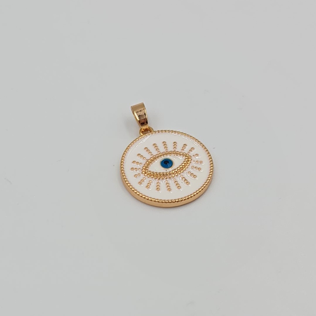 Beyaz Mineli Nazar Göz Figürlü Kolye Ucu – Rose, Xuping , Kararmaz, 3 mm Halka (2,3 x 1,7 cm)