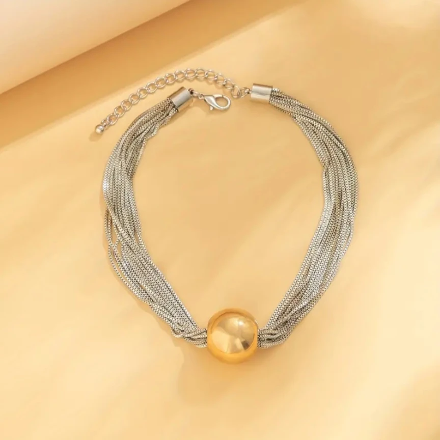 Çoklu Zincir Büyük Top Kolye