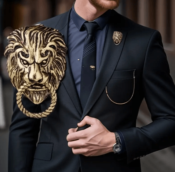 Gold Aslan Kafası Erkek Broş