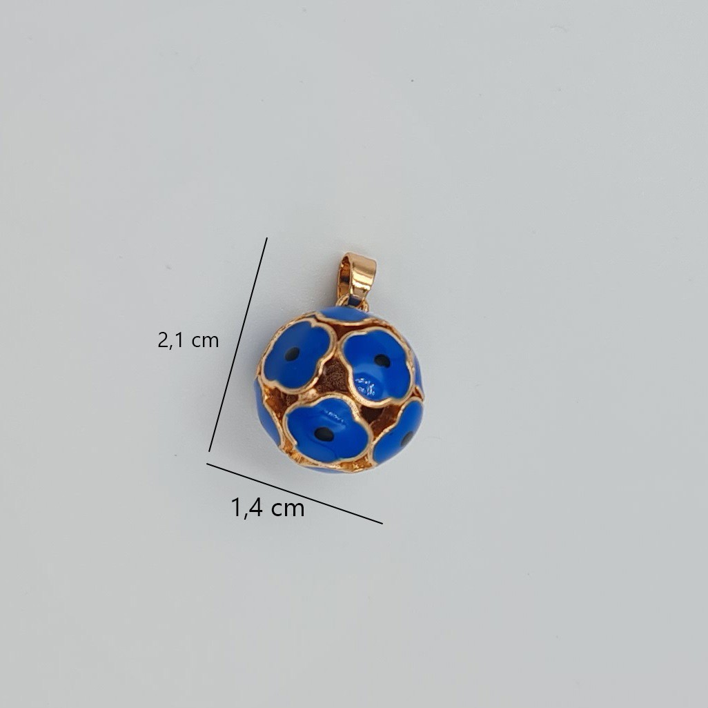 Mavi Çiçek Detaylı Kolye Ucu – Rose Renk Xuping, Mine Kaplama, Yuvarlak Model (2,1 x 1,4 cm)