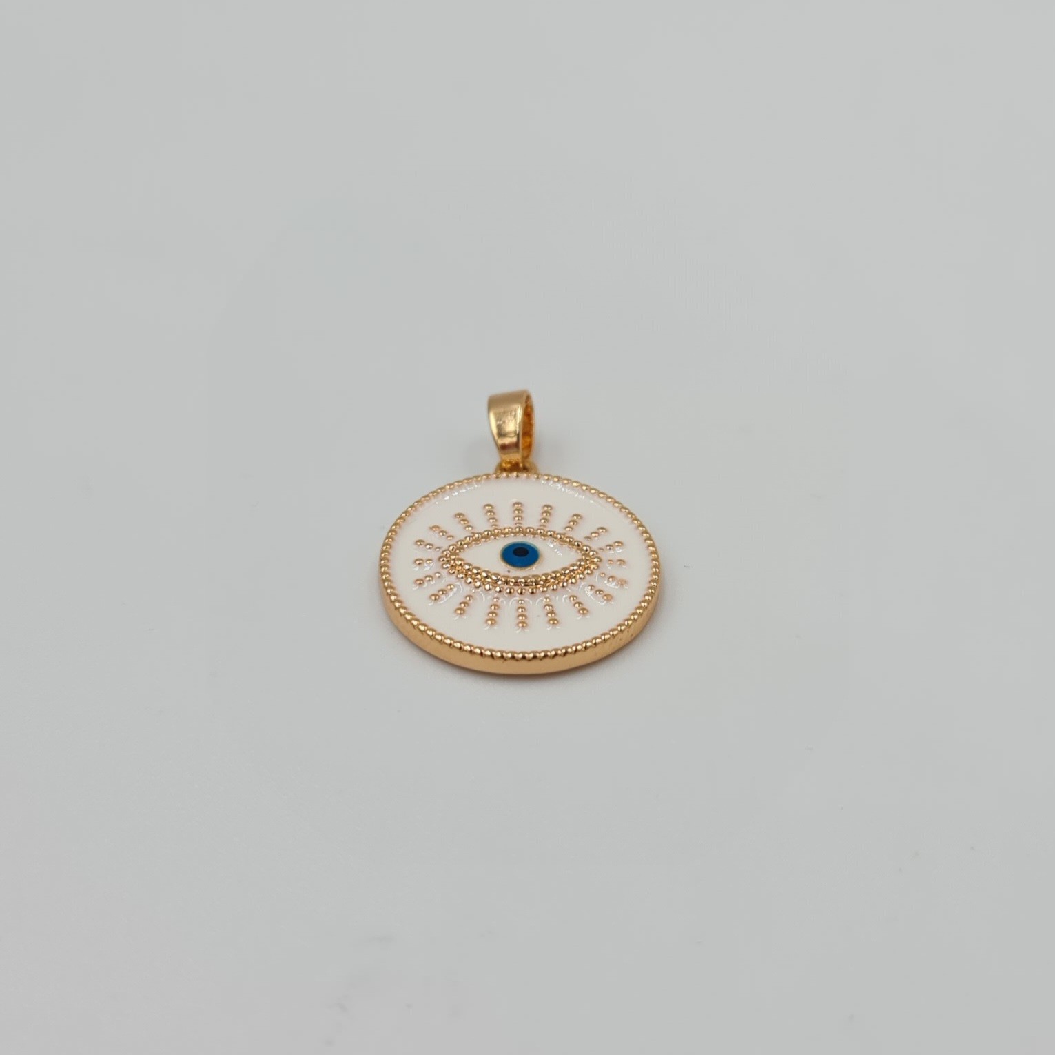 Beyaz Mineli Nazar Göz Figürlü Kolye Ucu – Rose, Xuping , Kararmaz, 3 mm Halka (2,3 x 1,7 cm)