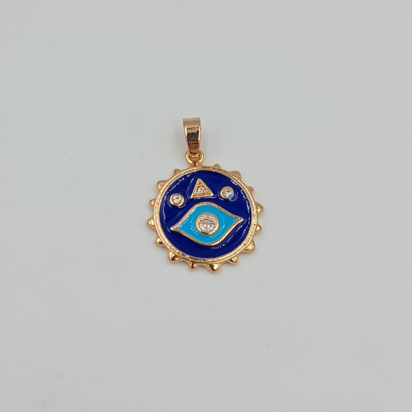 Zirkon Taş Detaylı Mineli Nazar Göz Kolye Ucu – Rose Xuping, Kararmaz, 3 mm Halka (2,8 x 1,7 cm)