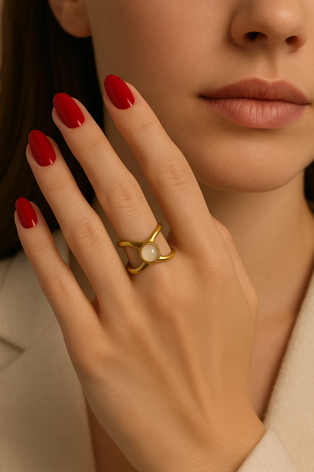 Zarif Duru Sedef Yüzük –Çelik Altın Kaplama