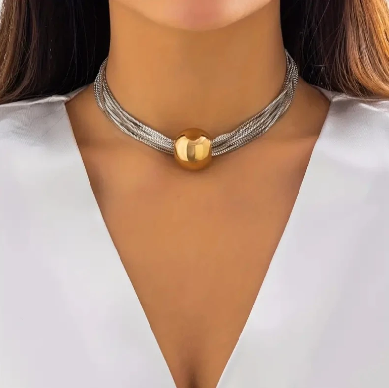 Çoklu Zincir Büyük Top Kolye