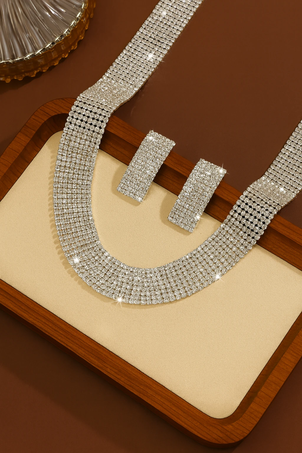 Düğün ve Davet İçin Kristal Taşlı Kolye ve Küpe Seti