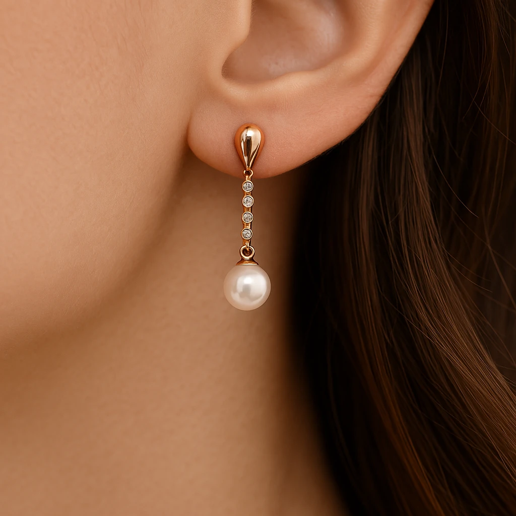 Rose Gold İnci ve Zirkon Detaylı Xuping Küpe