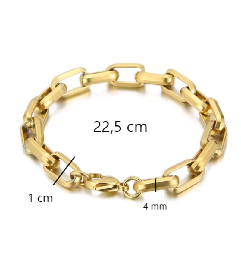 Çelik Gold Renk Unisex Kalın Model Klasik Zincir Bileklik - Kararmaz Suya Dayanıklı 22,5 cm