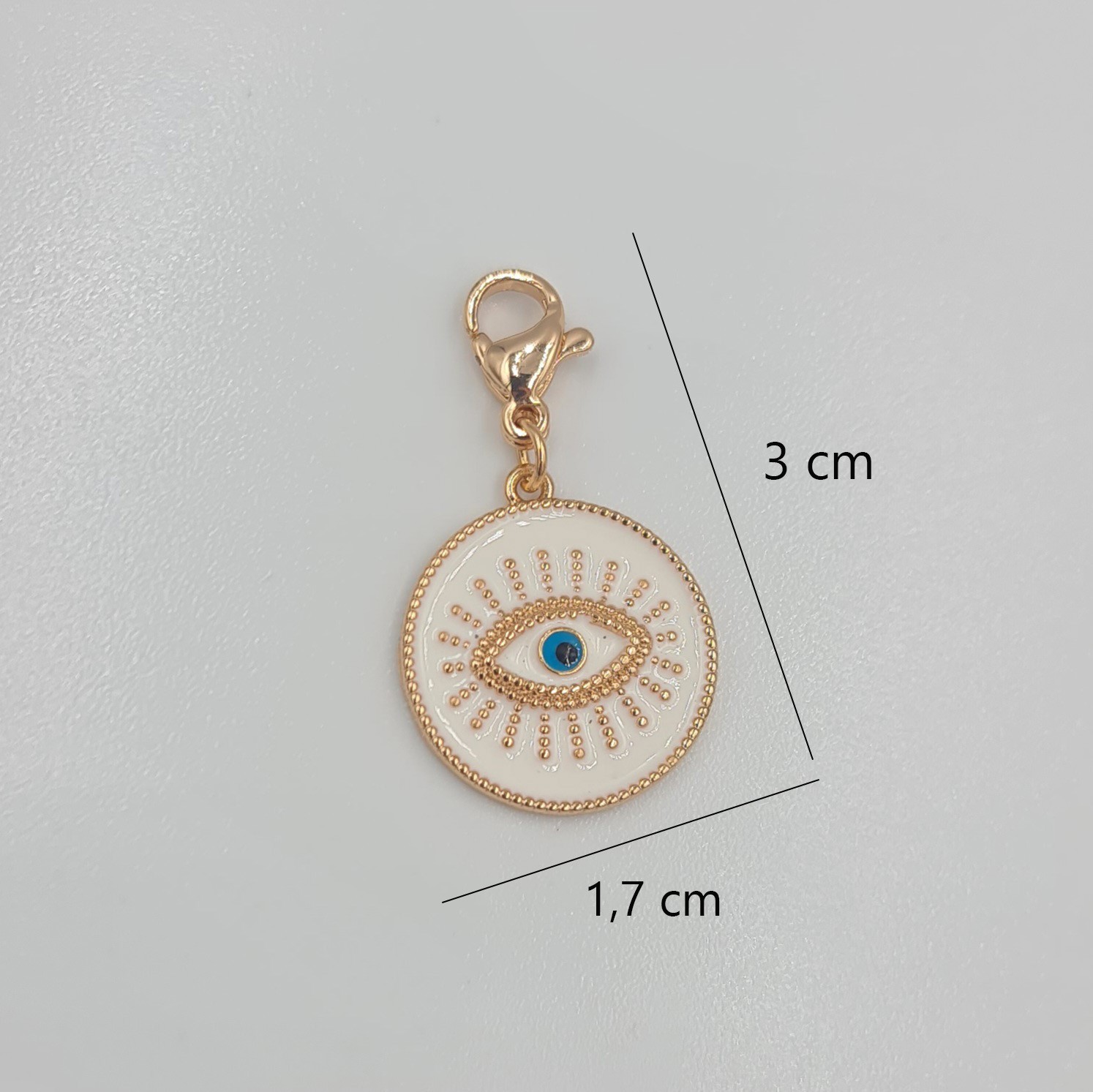 Rose Renk Göz Charm Kolye Ucu – Beyaz Mineli Nazar Boncuklu, Xuping, Çok Amaçlı Kullanım (3 cm)