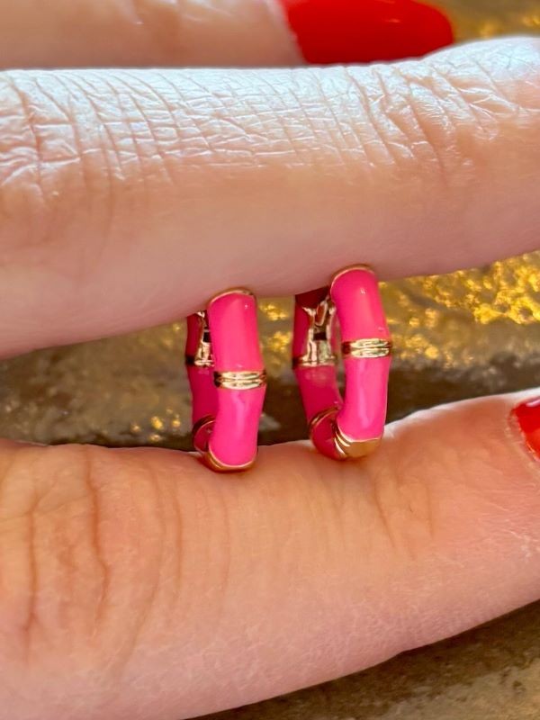 Pembe Mineli Rose Detaylı Şık Yazlık Halka Küpe Kadın Küpe 1,3 cm