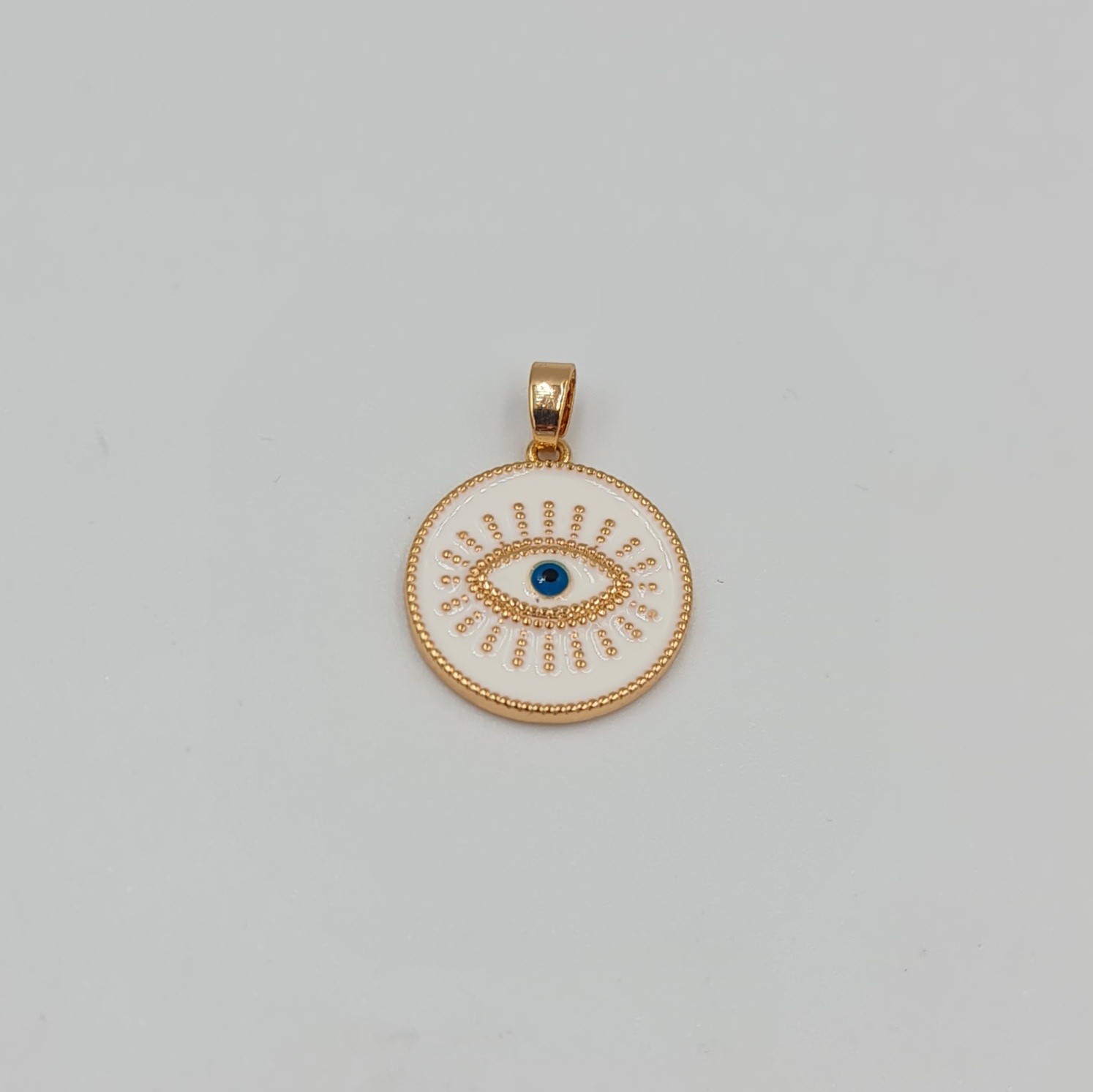 Beyaz Mineli Nazar Göz Figürlü Kolye Ucu – Rose, Xuping , Kararmaz, 3 mm Halka (2,3 x 1,7 cm)
