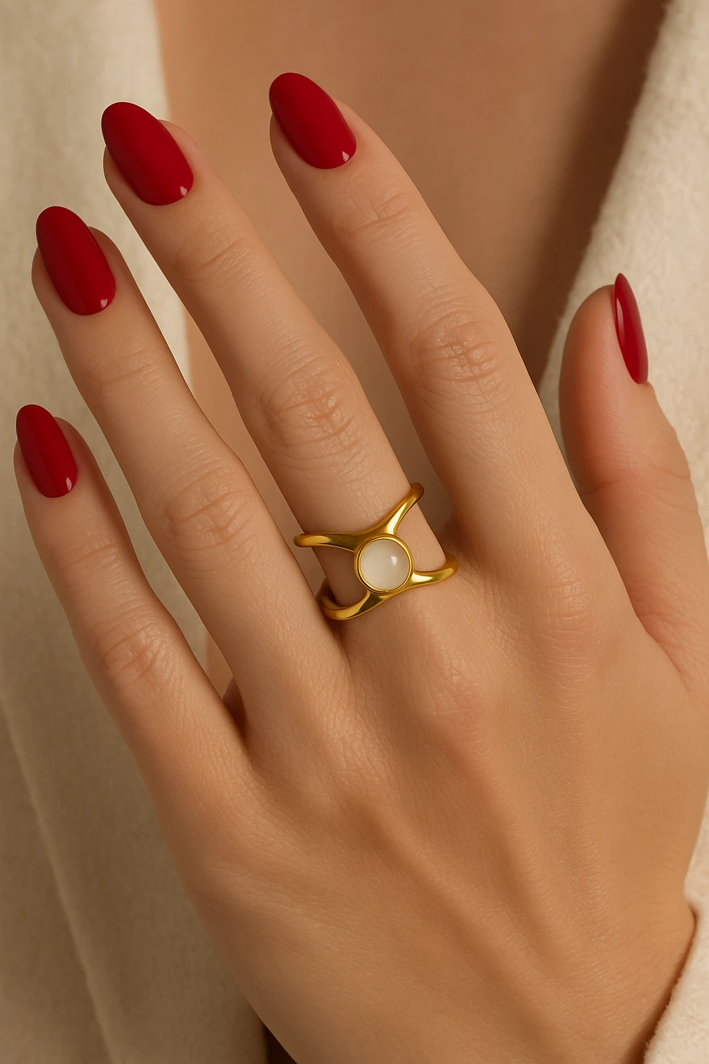 Zarif Duru Sedef Yüzük –Çelik Altın Kaplama