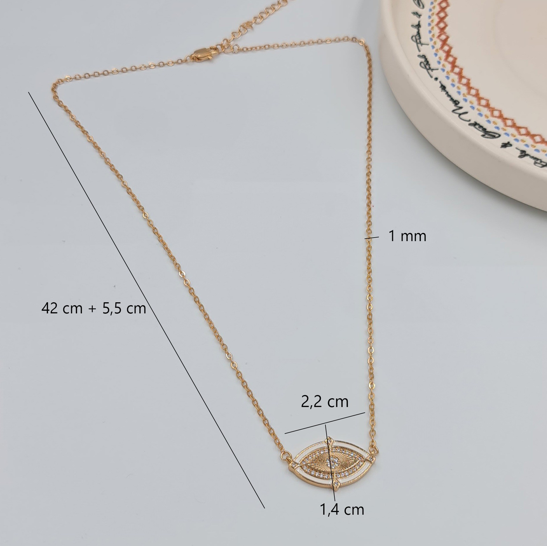 Beyaz Mineli Zirkon Taşlı Göz Detaylı Kolye – Rose Xuping, Kararmaz, Ayarlanabilir Zincir (42 + 5,5 cm)