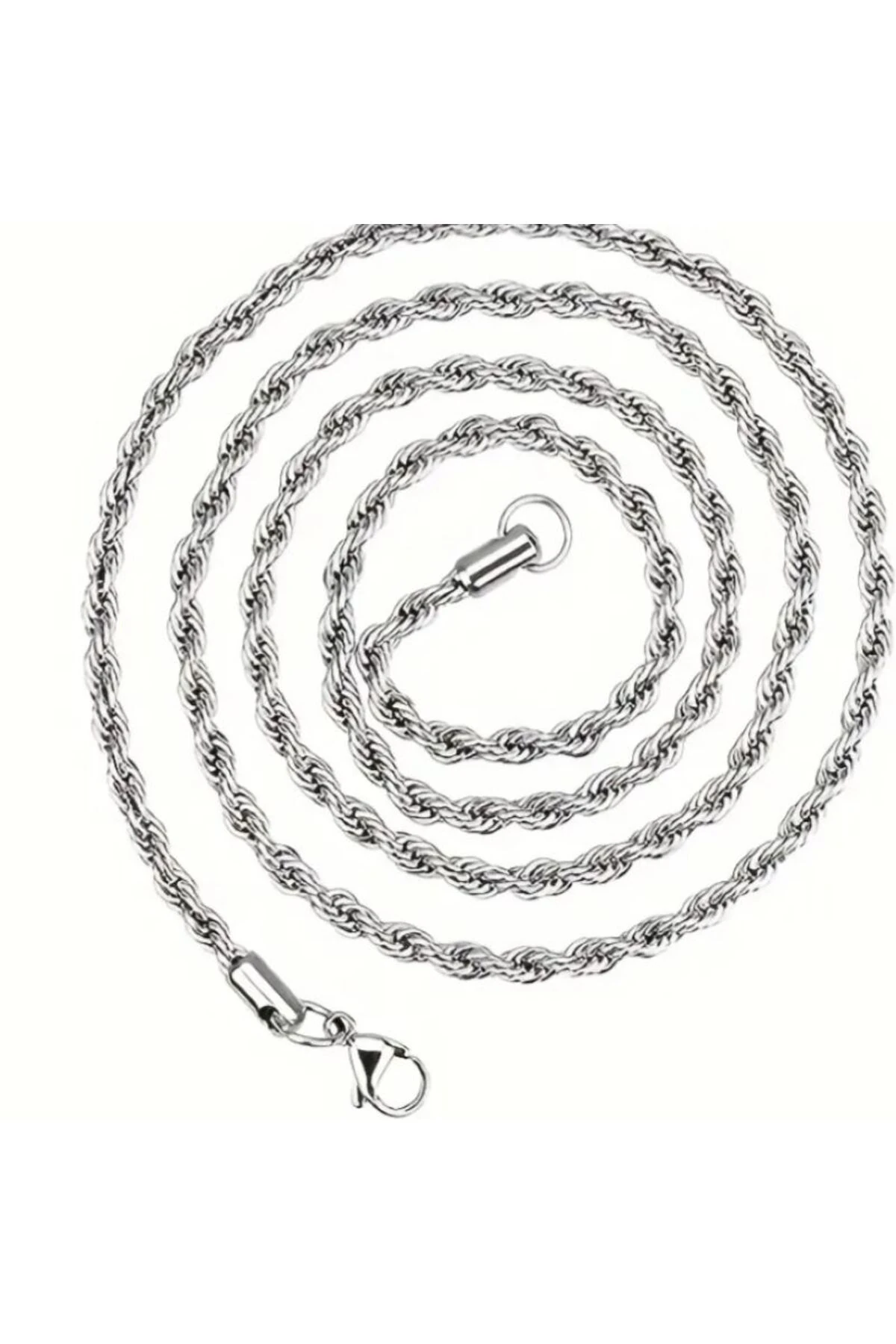 Gümüş Renk Hip Hop Tarz Unisex Kalın Burgu Model Zincir Kolye