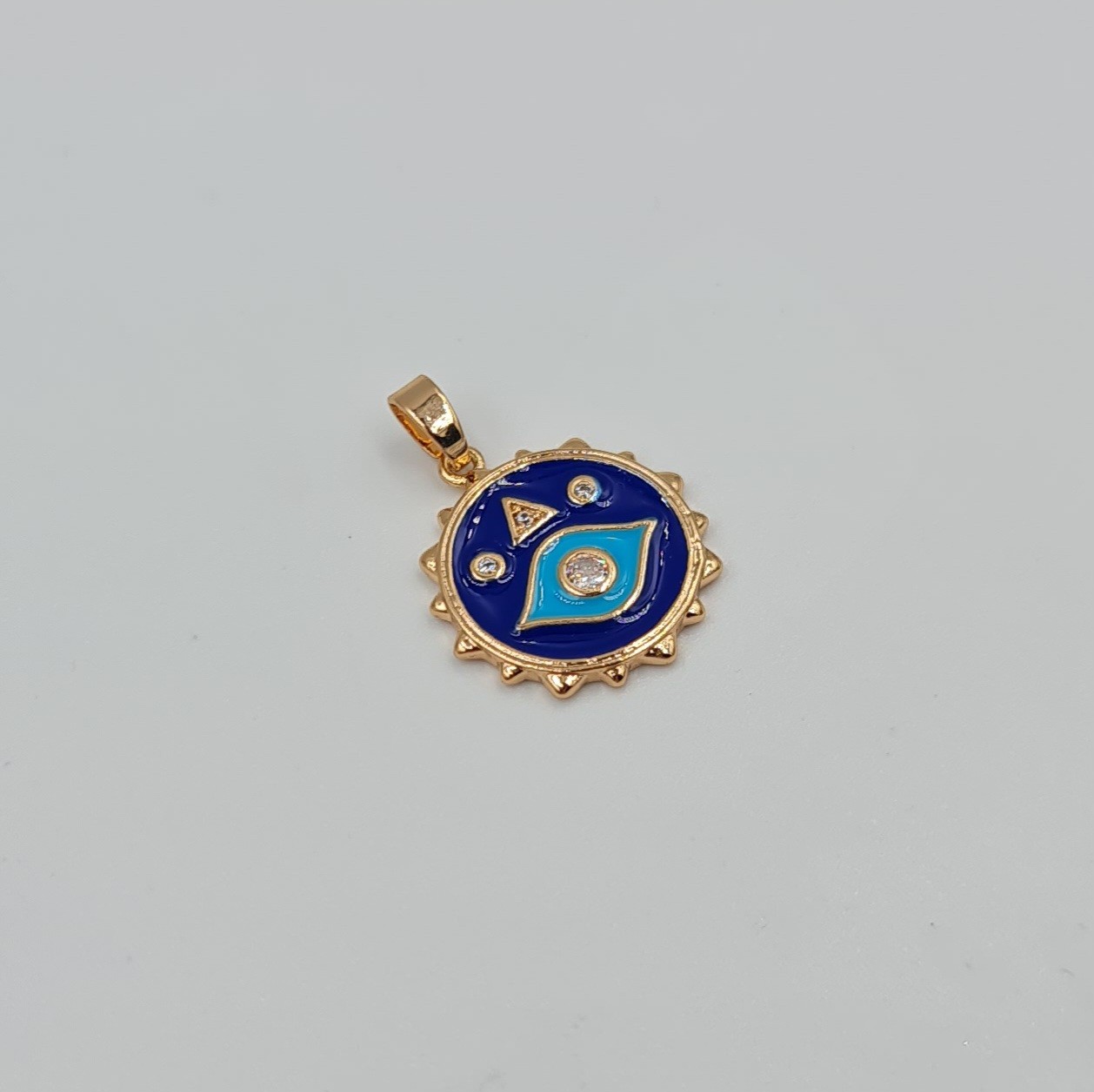 Zirkon Taş Detaylı Mineli Nazar Göz Kolye Ucu – Rose Xuping, Kararmaz, 3 mm Halka (2,8 x 1,7 cm)