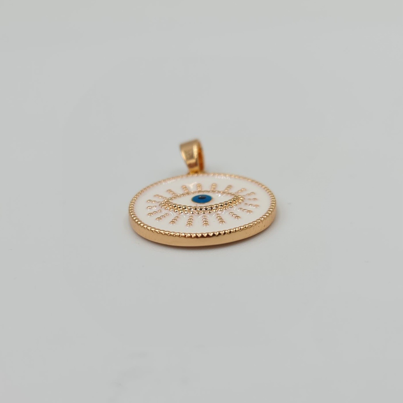 Beyaz Mineli Nazar Göz Figürlü Kolye Ucu – Rose, Xuping , Kararmaz, 3 mm Halka (2,3 x 1,7 cm)