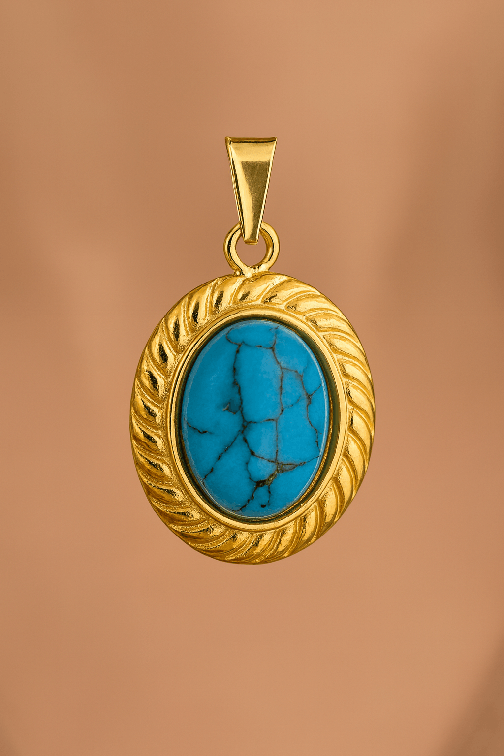 Çelik Oval Turkuaz Kolye Ucu – Vintage Stil