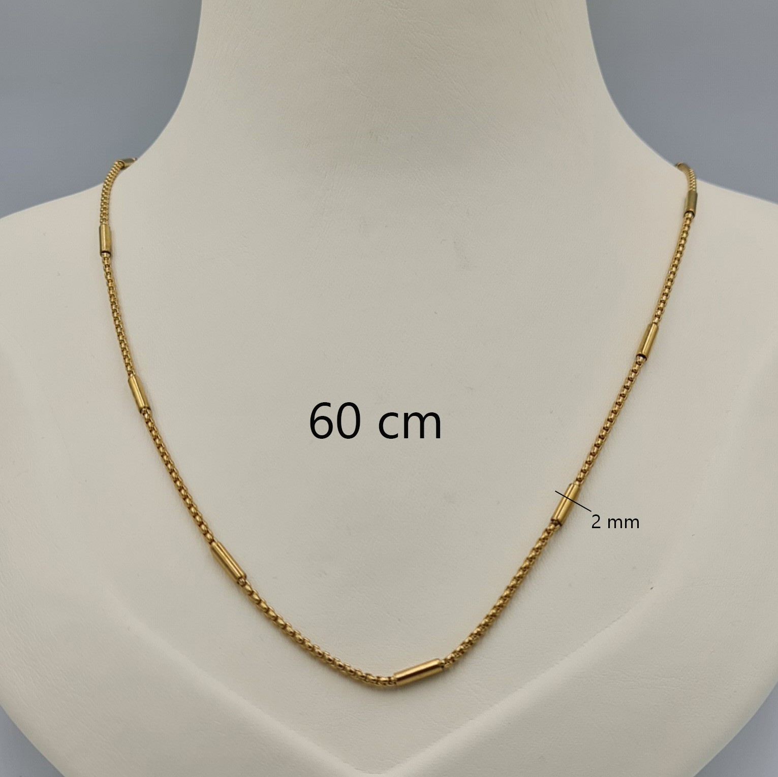 Unisex Gold Renk Çelik İnce Silindir Detaylı Doç Model Zincir Kolye 60 cm - Kararmaz Suya Dayanıklı
