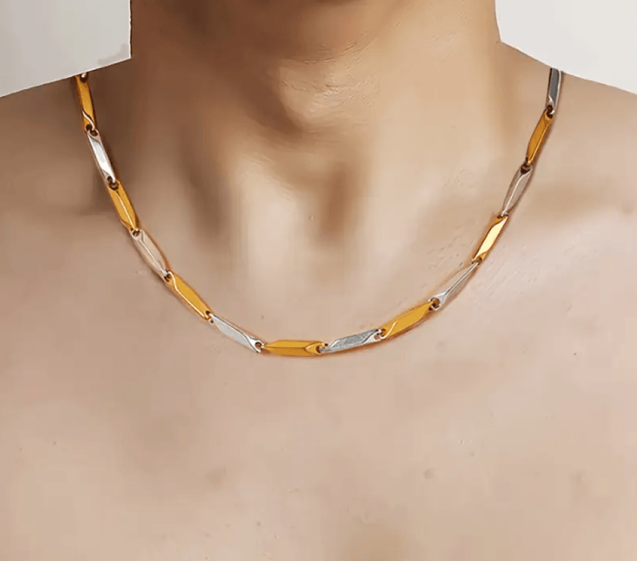 İki Renkli Çelik Unisex Gold Gümüş Klasik Zincir Kolye - 55 cm Kararmaz