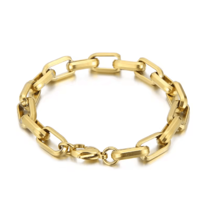 Çelik Gold Renk Unisex Kalın Model Klasik Zincir Bileklik - Kararmaz Suya Dayanıklı 22,5 cm