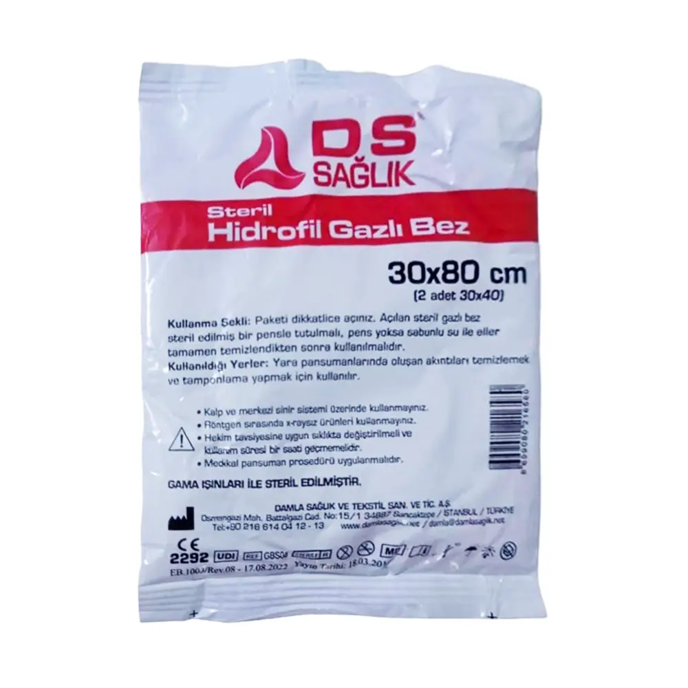 DS Hidrofil Steril Gazlı Bez 30cm x 80cm