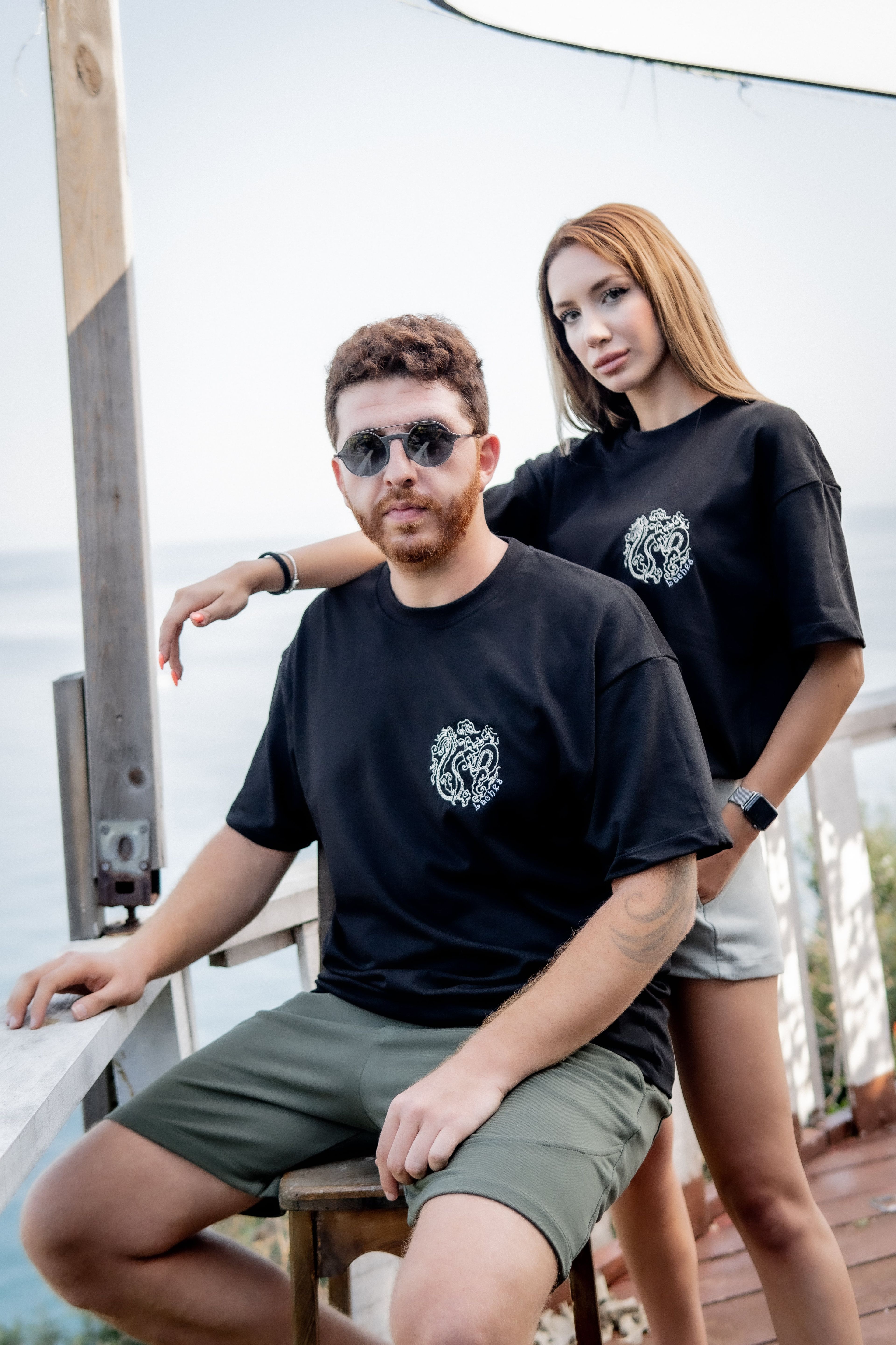 Chain - Unisex Oversize Nakışlı T-Shirt - Siyah