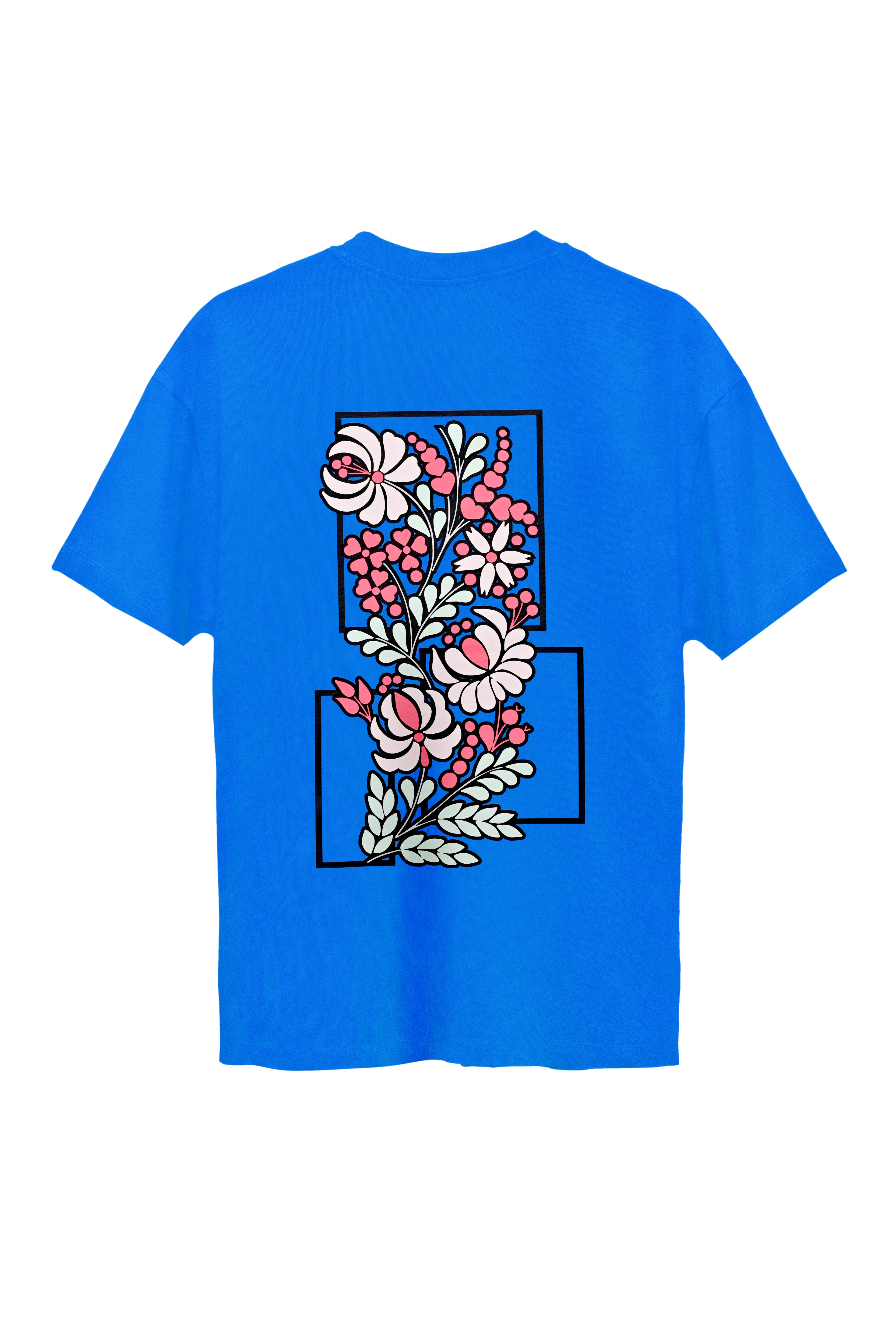 Blume - Unisex Oversize Baskılı T-Shirt  - Mavi