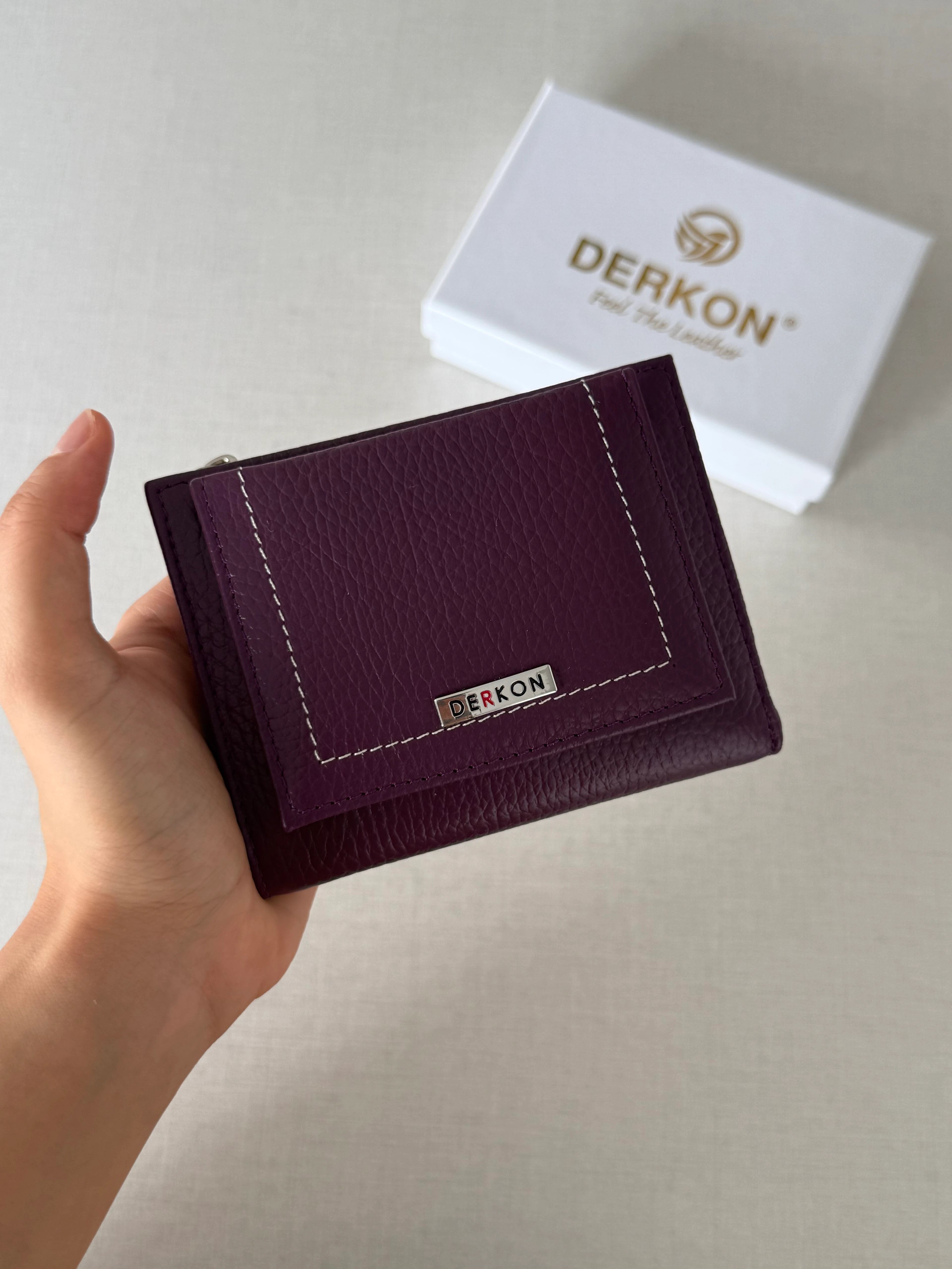 Her Çantaya Sığabilecek Ufak Bol Kartlık Bölmeli Hakiki Deri Bayan Cüzdanı Yuhan Model - MOR