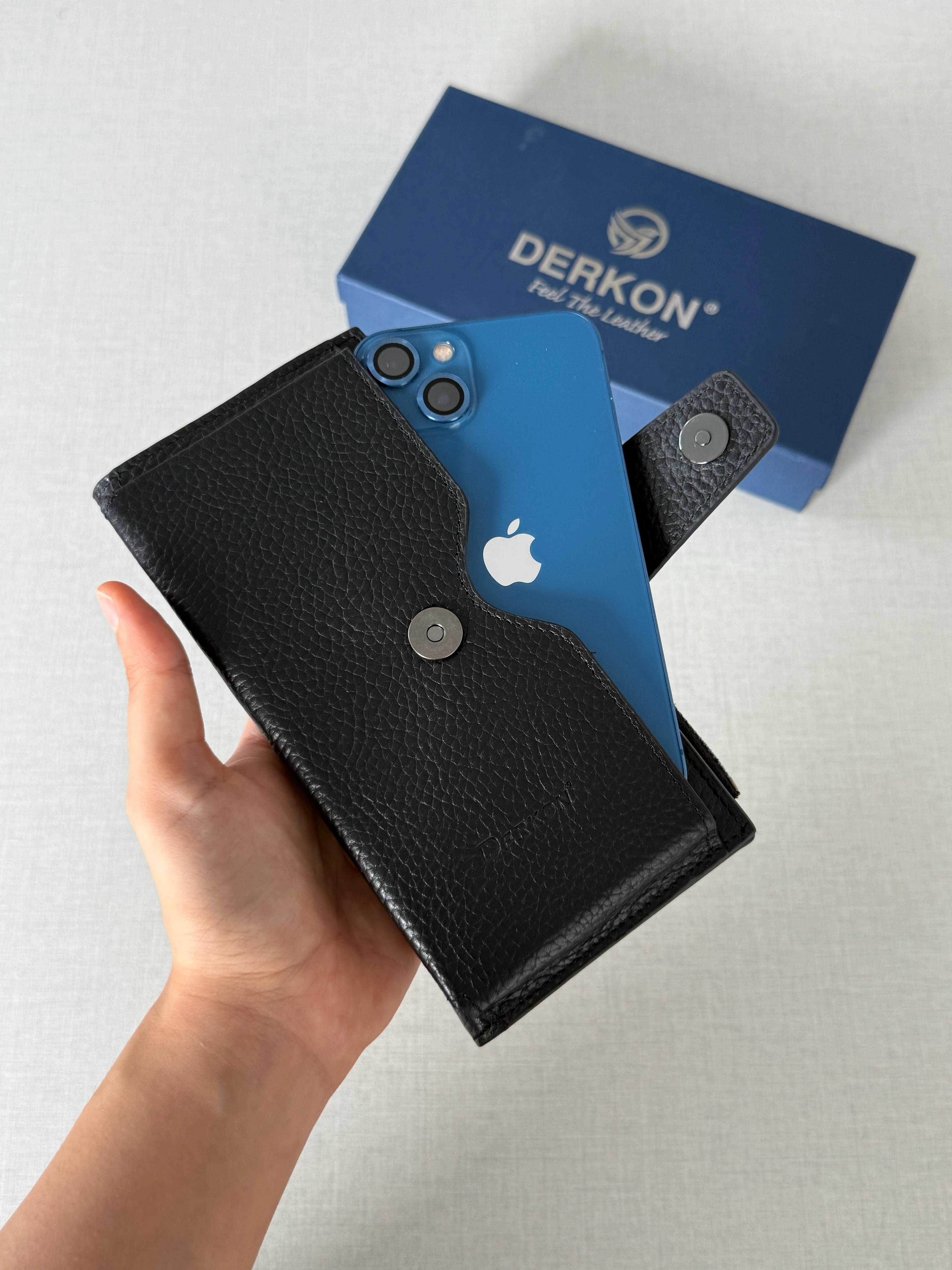 Hakiki Deri Telefon, Kart ve Para Bölmeli Cüzdan Marco Model - SİYAH