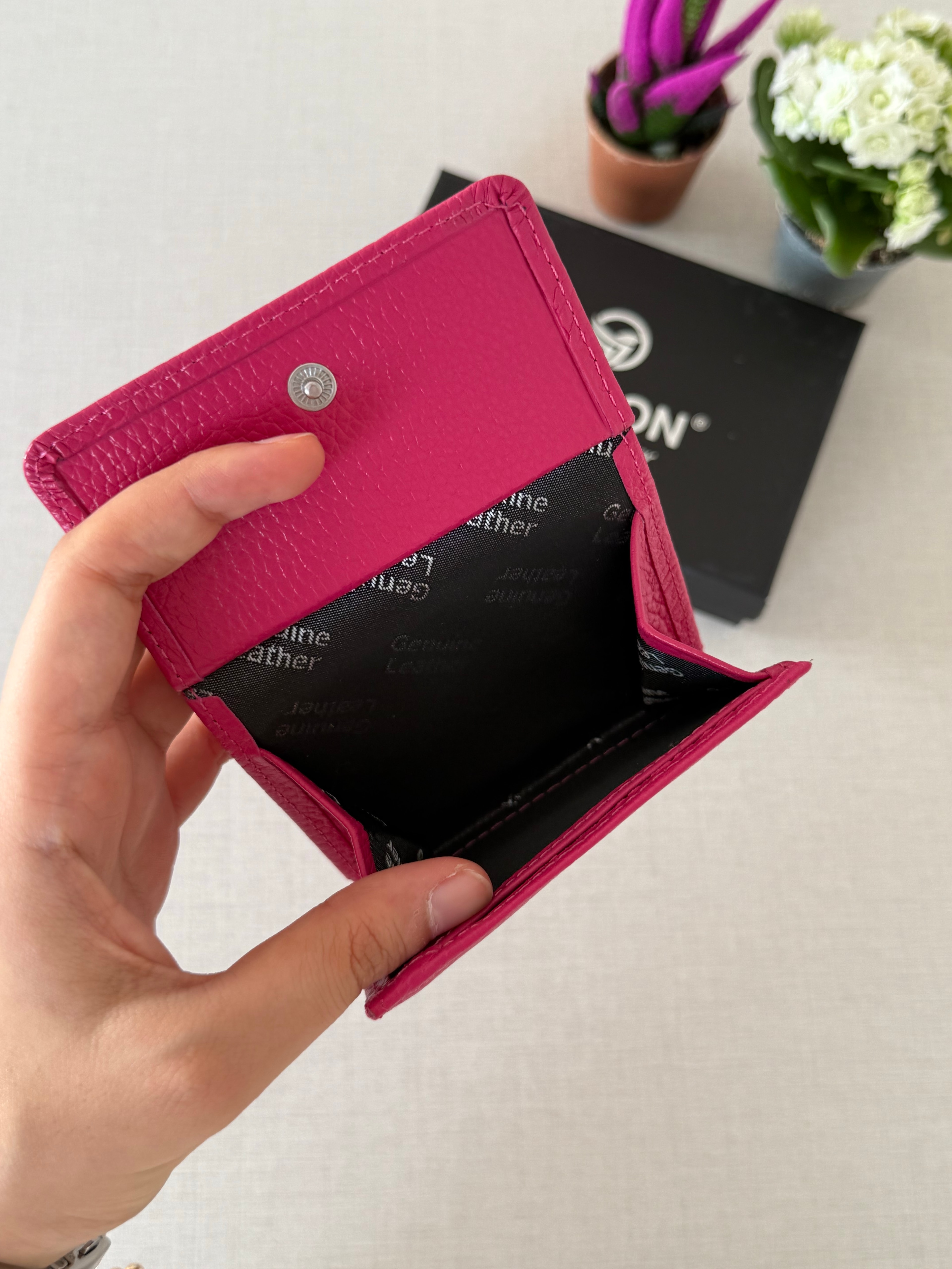 Her Çantaya Sığabilecek Ölçüde Hakiki Deri Juno Model Kadın Cüzdanı - PEMBE