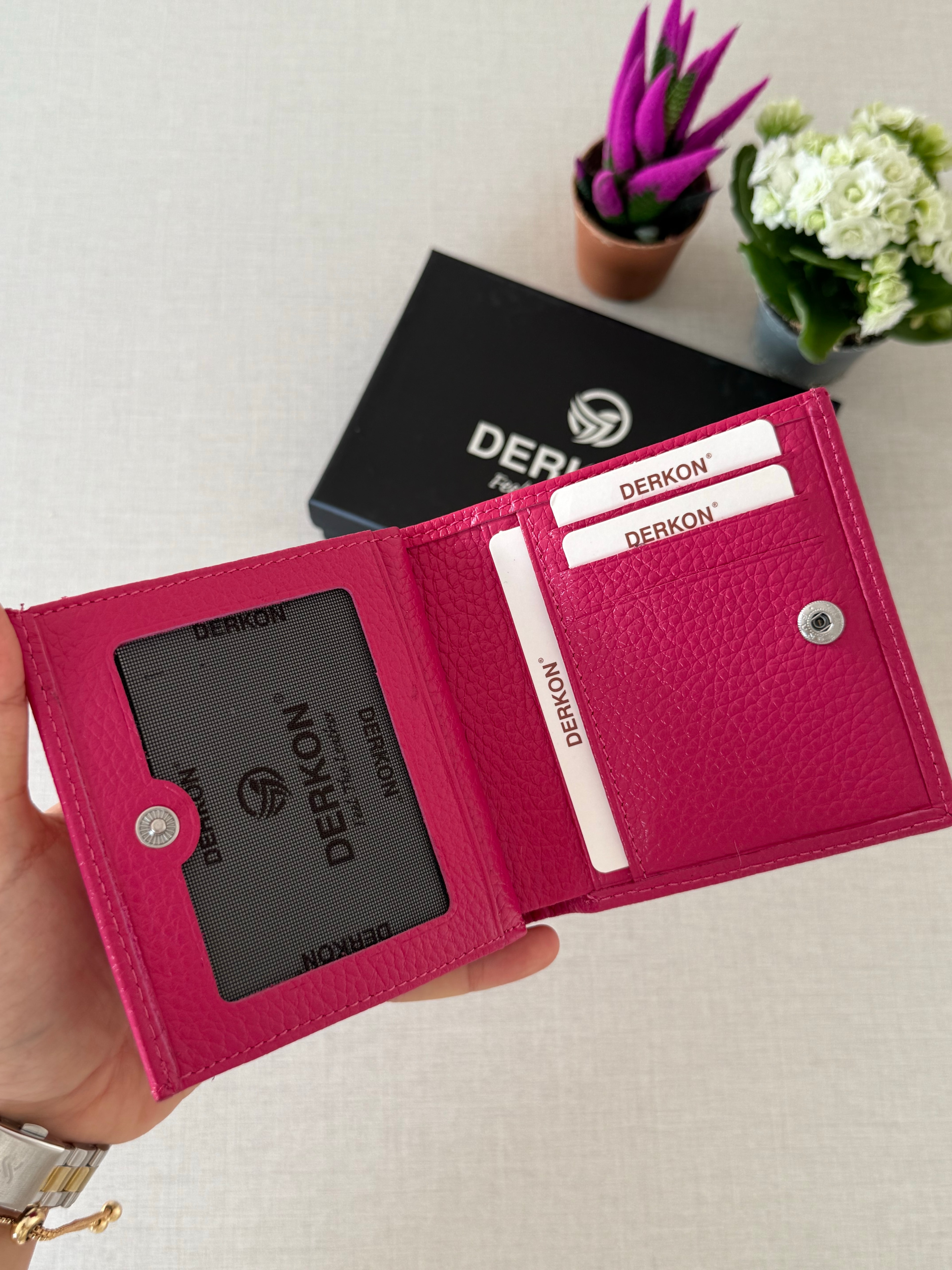 Her Çantaya Sığabilecek Ölçüde Hakiki Deri Juno Model Kadın Cüzdanı - PEMBE